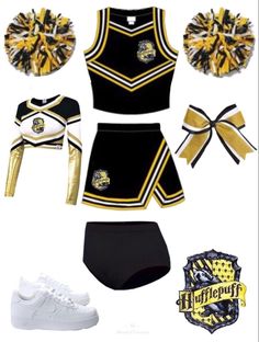 Hogwarts Cheer Uniform, Hufflepuff Uniform, Harry Potter Uniform, Hufflepuff Outfit, Slytherin Fashion, Hogwarts Uniform, Stile Harry Potter, Hogwarts Outfits, Cheerleader Costume