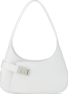 White Business Bags With Silver-tone Hardware, Business Bags With Silver-tone Hardware In White, White Business Shoulder Bag With Palladium Hardware, White Shoulder Bag With Buckle Closure, White Shoulder Bag With Palladium Hardware For Business, White Shoulder Bag With Silver-tone Hardware For Office, White Modern Formal Hobo Bag, White Business Bags With Branded Hardware, Classic White Hobo Bag For Formal Occasions