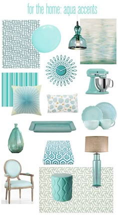 a collage of blue and white items with the words aqua accents for the home