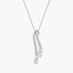 A wavy double strand of graduating diamonds forms a gorgeous pendant that dangles gracefully from this necklace. Made of 14k white gold, it promises timeless luxury and quality. Double Diamond, Drop Pendant Necklace, Timeless Luxury, Blue Nile, Diamond Fashion, Drop Pendant, Chain Lengths, Cable Chain, Prong Setting