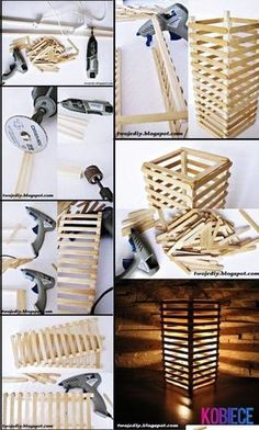 the instructions for making a wooden basket with lights and tools on it, including hammers