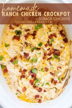 This easy homemade ranch chicken recipe is the perfect easy crockpot dish! This recipe is so easy to follow and makes the BEST comfort meal. This dish is often reffered to as "crack chicken" and it's that good! This dish comes together entirely in the crockpot and is the perfect quick and easy dish. 
#ranchchicken #crockpotrecipe #easycrockpotrecipe