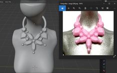 an image of a woman's neck and necklace on the computer screen, with photoshopped onto it