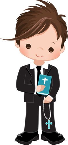 a boy in a priest's outfit is holding a book with a cross on it