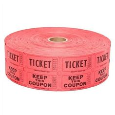 a pink ticket roll with the words keep coupon printed on it