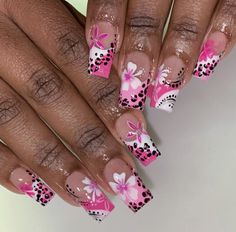 2000s Nail Trends, Tropical Y2k Nails, Y2k Barbie Nails, Y2k Beach Nails, Gyaru Nails Tropical, Tropical Nails Pink, Y2k Toenails, French Tip Different Colors, Y2k Summer Nails