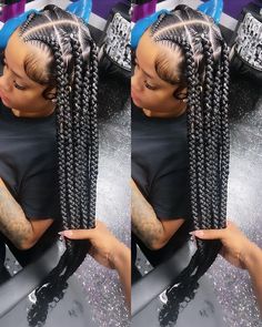 KING JAI👑 on Instagram: "Large Knotless with 2 Braids ✌🏾💕 book NOW!!💕 stitchbraids #atlbraider #atlbraids #feedinbraids #braidstyles #stylist #futureprofessional #braids #weaves #goddessbraids #bookme #boxbraids #atlhairstylist #atlantahair #ghannabraids #dreads #locstyles #shorthair#AtlBraider #CelebrityBraider #Atlantabraider #CelebityStylist" Protected Hairstyles, Big Knotless, Large Knotless, 2 Braids, Purple Quotes, Sleek Ponytail Hairstyles, Braiding Styles, Black Ponytail Hairstyles