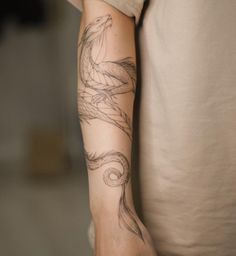 Dragon, tattoo, тату, татуировка, тату дракона на руке Dragon Tattoo Forearm, Tatuaje Studio Ghibli, Dragon Tattoo Arm, Around Arm Tattoo, Wrap Tattoo, Small Tattoos For Guys, Subtle Tattoos