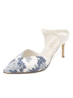 Something Bleu Women’s Shyla Bloom in Blue Wedding Dress Blue Shoes, Upscale Fashion, Timeless Shoes, Special Occasion Shoes, Blue Pumps, Leather Platform Sandals, Satin Pumps, Pointed Toe Heels, Evening Shoes