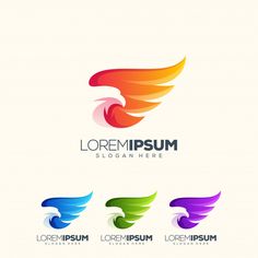 colorful abstract wings logo design templates set for company identity, brand and corporate identity