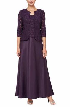 Alex Evenings Sequin Lace & Chiffon Gown | Nordstrom Satin Dress With Jacket, Lace Top Gown, Formal Lace Dress, Gown With Jacket, Dress With Jacket, Two Piece Gown, Sleeveless Gown, Alex Evenings, Lace Jacket