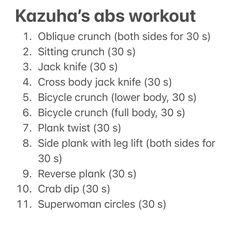 an exercise plan with the words kazuha's abs workout