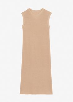 Color: Camel Lightweight knit fabric Slim silhouette Midi length Crew neckline Sleeveless Slip-on style Unlined 55% Polyamide 45% Cotton Dry Clean By The Frankie Shop. Imported Beige Stretch Sleeveless Knee-length Dress, Beige Stretch Sleeveless Midi Dress, Neutral Fitted Sleeveless Midi Dress, Fitted Sleeveless Neutral Midi Dress, Taupe Fitted Sleeveless Dress, Fall Sleeveless Beige Dress, Brown Sleeveless Midi Dress For Daywear, Sleeveless Brown Midi Dress For Daywear, The Frankie Shop