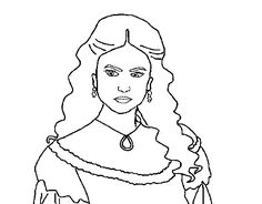 a woman with long hair wearing a dress and holding an umbrella in her hand coloring page