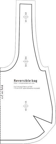 the reversible bag pattern is shown with measurements for each side and back section