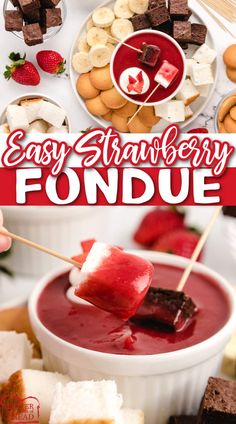 an easy strawberry fondue recipe with marshmallows, strawberries and chocolate