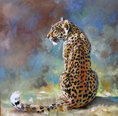 a painting of a leopard sitting on the ground