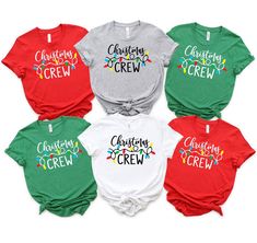 Christmas Crew Shirts, Christmas Lights Family Shirts, Merry Christmas Tshirt, Kids Christmas Tee, Funny Christmas Tee, Merry & Bright Shirt All sales are final, no EXCHANGE or RETURN. The shirts are UNISEX (run big), so, please check the size chart before ordering ⭐⭐ Product Description ⭐⭐ - This is a DTG (Direct to Garment) print, not Vinyl or sublimation. The design is printed direct on the shirt with garment ink. Unisex Crew Neck Shirts - The brand for our unisex crew neck shirts is Bella Ca Christmas Crew Shirts, Christmas Party Shirts, Christmas Tshirt, Merchandising Displays, Family Christmas Shirts, Color Shirt, Crew Shirt, Christmas Tees, Crew Neck Shirt