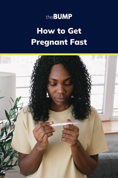 a woman holding a toothbrush and looking at her teeth in front of the text how to get pregnant fast