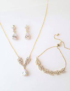 "This set of sparking beauties pack a big punch of sparkle! The necklace is a simple style, but will make a statement. It features glamorous marquis leaf and teardrop stones that are set in plated setting. The necklace chain measures 16\" with a 2\" extender up to 18\". Elegant amazing earrings feature glistening cubic zirconia stones. The earrings have marquise leaf shaped stones at the top followed by a round cz stone, and then a pear teardrop stone that measures 1/2\" long. The earrings are s Amazing Earrings, Wedding Jewelry Set, Bridal Necklace Set, Light Earrings, Cubic Zirconia Jewelry, Matching Jewelry, Elegant Bracelet, Fancy Jewelry, Cheap Jewelry