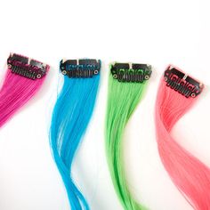 Claire's Club Neon Faux Hair Clip In Extensions - 4 Pack, Hair Clip In Extensions, Faux Hair, Fashionable Jewelry, Clip In Extensions, Snap Clips, Fish Tail Braid, Jewelry And Accessories, Neon Colors, Dark Hair