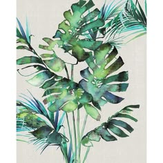 a painting of green leaves on a white background