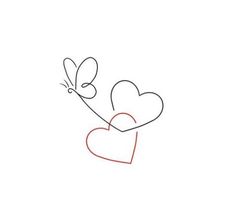 two hearts and a butterfly on a white background