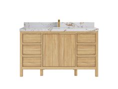 an image of a bathroom vanity with marble top and wooden drawers on the bottom side