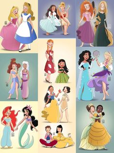 the disney princesses are all dressed up in their dresses