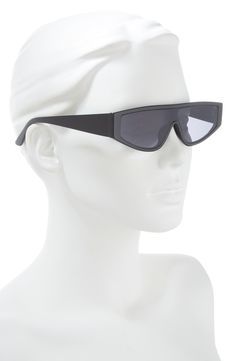 A sleek flat-top silhouette brings a modern vibe to these cool shield sunglasses. 53mm lens width; 17mm bridge width; 137mm temple length 100% UV protection Plastic Imported Not available for sale and shipment to Germany Modern Rimless Polycarbonate Shield Sunglasses, Modern Shield Sunglasses With Anti-reflective Plastic, Matte Black Shield Sunglasses With Uva Protection For Streetwear, Modern Cat Eye Shield Sunglasses With Uv Protection, Modern Plastic Shield Sunglasses With Anti-reflective Coating, Modern Plastic Shield Sunglasses With Tinted Lenses, Modern Anti-reflective Shield Sunglasses In Polycarbonate, Modern Anti-reflective Shield Sunglasses, Trendy Matte Black Polarized Shield Sunglasses