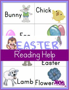 an easter reading help poster with the words bunny, chick and egg