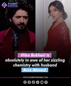 an image of a man and woman with the caption'hiba bukkari is absolutely in awe of her sizzling