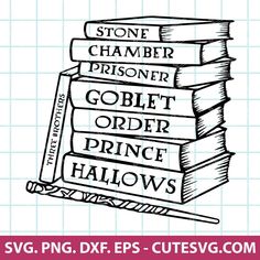 a stack of books sitting on top of each other with the words stone chamberer prisoner goblet order prince hallows