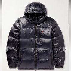 Brand New-Black Glossy Designer Black Outerwear For Outdoor, Black Luxury Outdoor Outerwear, Ralph Lauren Mens, Ralph Lauren Men, Polo By Ralph Lauren, Men's Polo, Down Jacket, New Black, Water Repellent