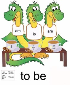 three green birds sitting on top of a table with coffee