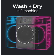 an advertisement for a washing machine with the words wash and dry in it