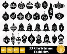 christmas ornaments clipart set with black and white colors, includes two different designs for each ornament