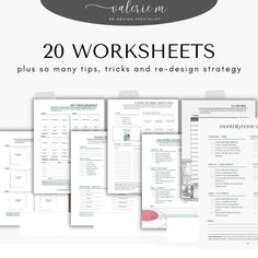 the 20 worksheets are shown with text and images for each page, which is also