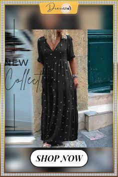 Fall Winter New Women Short Sleeve Boho Dress Vintage Loose Polka Dot Print V-neck Long Dress Casual Harajuku Party Dress Mujer Polka Dot V-neck Maxi Dress For Summer, Bohemian V-neck Polka Dot Dress, Casual Polka Dot V-neck Dress, Casual V-neck Polka Dot Dress, Summer V-neck Polka Dot Dresses, Casual Harajuku, Vintage Boho Dress, Long Dress Casual, Polka Dot Print