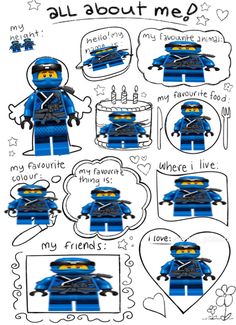 the instructions for how to make a lego character with pictures and words on it's back