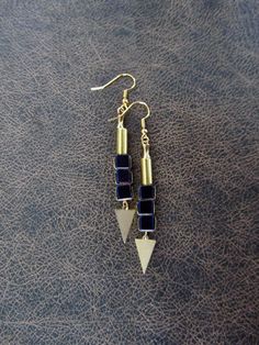 Purple hematite and brass minimalist earrings French hooks Glass Earrings, Minimalist Earrings, Ear Wire, Statement Earrings, Jewelry Earrings Dangle, Really Cool Stuff, Etsy Earrings, Dangle Drop Earrings, Mid-century Modern