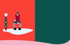 an illustration of a person dressed as santa clause holding a christmas tree in front of a red and green background