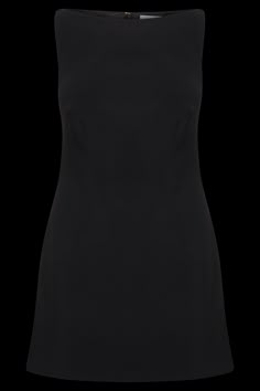 (Not) all business.ANGELA is a sleeveless mini dress with a clean boat neckline and A-line skirt. Crisp and modern, the front features contoured seam lines for a fresh, fitted look. The dress closes with an invisible zip to keep the silhouette smooth, sleek, and sexy. A beautiful blend of stylish and classy, this dress is a versatile wardrobe essential. Accessorise with an oversized blazer, clean earrings, and elegant heels like Geneva Square Diamante Mules. This dress is considered a Micro Mini Simple Black Mini Dress, Sleek Black A-line Sleeveless Dress, Classic Mini Dress With Flattering Silhouette, Black Tie Christmas Party Dresses, Formal Mini Dress With Straight Neckline And Lining, Classic Lined A-line Mini Dress, Classic Sleeveless Mini Dress For Night Out, A-line Mini Dress With Back Zipper For Work, Sleek Sleeveless Bodycon Dress