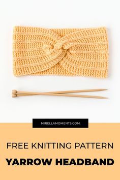 a knitted headband with the text free knitting pattern, yarow headband