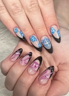 Vi Arcane Nails Design, Arcane Nails Vi, Arcane Hexcore Nails, Ekko Arcane Nails, Ekko Arcane Inspired Nails, Arcane Nail Art, Arcane Nails Design Vi, Ahsoka Tano Nails, Arcane Nails Design