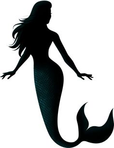 the silhouette of a mermaid with her long hair blowing in the wind, on a white background