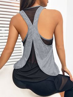 Contrast Mesh Sports Tank Top Light Grey   Sleeveless Fabric Colorblock  High Stretch  Women Activewear, size features are:Bust: ,Length: ,Sleeve Length: Sports Tank Top, Practice Wear, Women Sports, Sport Tank Tops, Top Tank, Sports Tees, Workout Wear, Sport T Shirt, Sport Fashion