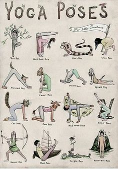 an old poster with yoga poses and their names on it's front cover,