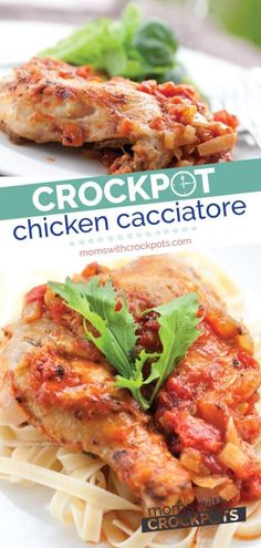 chicken cacciatore with tomato sauce and parsley on top is shown in this recipe