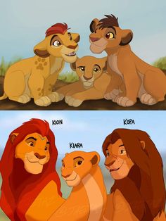 the lion king and his cubs are shown in different stages of development, from young to old